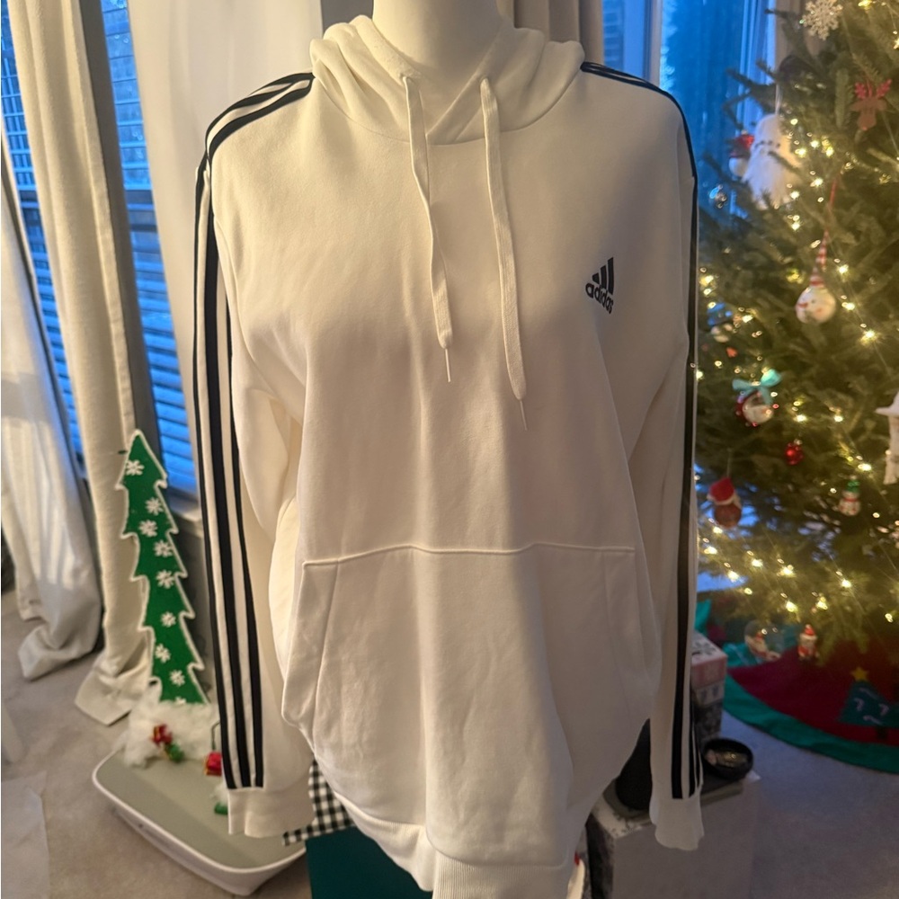 adidas White Hoodie with Black Stripes
